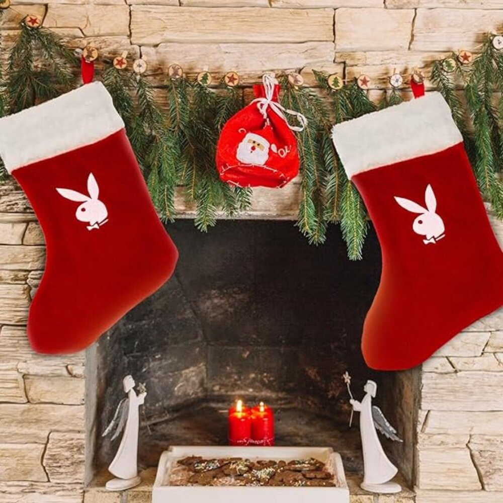 Playboy Rabbit Stocking in Iconic Rabbit Head Logo Design – Red